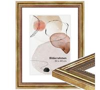 WANDStyle H450 Gold Wooden Photo Frame DIN A3 29.7 x 42 cm Baroque Style with Stand and Hanger, Poster Frame Made in Germany