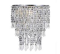 Waneway 3 Tier Beads Pendant Shade, Ceiling Chandelier Lampshade with Acrylic Jewel Droplets, Beaded Lampshade with Chrome Frame and Sparkling Beads, Diameter 22 cm, Chrome