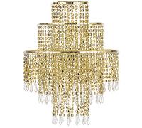 Waneway Chandelier Light Shade for Ceiling Pendant Light, Easy Fit Crystal Lamp Shade Lampshade for Bedroom, Living Room, Hallway, Wedding or Party Decoration, Diameter 32 cm, 3 Tiers, Gold