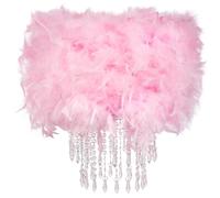 Waneway Feather Lampshade with Acrylic Droplets, Fluffy Lamp Shade for Ceiling Light, Pendant Light, Chandelier, Table Lamp or Floor Lamp, Bedroom Living Hallway Decoration, Pink