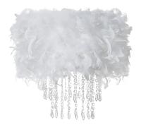 Waneway Feather Lampshade with Acrylic Droplets, Fluffy Lamp Shade for Ceiling Light, Pendant Light, Chandelier, Table Lamp or Floor Lamp, Bedroom Living Hallway Decoration, White