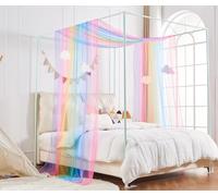 WANFASO Rainbow Princess Canopy Bed Curtain, Bed Scarf Valance with Cloud Ornaments, Bed Canopy for Girls Bedding Decor (Twin, Rainbow)