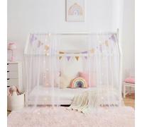 WANFASO White Twin Bed Canopy, Romantic Style, 205" x 63" x 180" Tulle Curtain, 2 Panel with Lights