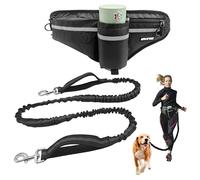WANFIRE Hands Free Dog Lead with Dog Snack Waist Pack, 1.4-2M Retractable Dog Lead for Medium & Large Dogs, Adjustable Waist Belt, Dual Handles, 360° Rotating Hook, Reflective for Walking, Running.