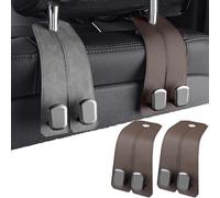 Wanfolle Car Seat Back Double Hooks, 2 Pcs Leather Car Seat Organiser Hooks Headrest Hanger, Universal Car Hanger Storage Car Back Seat Organizer for Handbag Purses Bags (Brown)