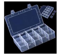 Wanfoou 15 Grids Transparent Plastic Storage Box, Plastic Organizer Tackle Box, Clear Bead Organizer Compartment Box with Removable Dividers for Jewelry, Cosmetics, Crafts, Tackles, Small Accessories