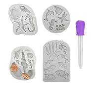Wanfoou 4 Pcs Marine Theme Cake Fondant Mold, Seashell, Starfish, Sea Urchin, Candy Mold Silicone Molds for Cake Decoration Chocolate