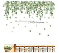 Wanfoou Green PVC Wall Stickers, Tropical Eucalyptus Vine Leaves, Waterproof, Easy to Stick and Remove, 2 Count, Indoor, Unique Design for Living Room, Bedroom