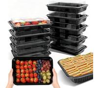 WangChaoJiu 14 Pcs Large Sandwich Platter Trays With Lids Black, Large Buffet Trays with Lids, Sandwich Platters with LidsPlatters for Party Food Cake Sushi Catering Camping(260x190x38 mm)