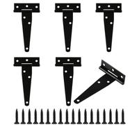 WangChaoJiu 6 Pcs T-Strap Hinges, Metal, Black, Powder Coated, Retro Style, Surface Mount, 6 Holes, 4 Inch