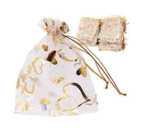 WANGCL 100pcs Silver Love Hearts Organza Bags with Drawstring Party Gift Bags Wedding Favor Candy Bags Jewelry Pouch Bags（9 × 12cm ）