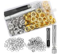 WANGCL 102PCS Grommet Kit with 100pcs Grommets Eyelets Kit 12mm and Punch Hole Tool and Fastened Tool for Tarpaulin Fabric Curtains and Craft Making