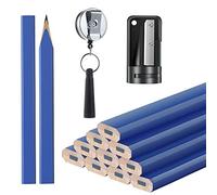 WANGCL 12 Pieces 7 Inches Carpenter Marking Pencils with Pencil Sharpener and Silicone Heavy Duty Retractable Pen Holder for Woodworking Marking Tool(Blue)