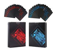 WANGCL 2 Set Waterproof Poker Cards, PVC Black and Blue Playing Card, Plastic Cool Color Magic Tricks Deck Tool for Family Party Game