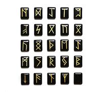 WANGCL 25Pcs Black Obsidian Runes Stones Set, Tumbled Gemstone with Carved Rune Words for Fortune Telling Crystal Healing Reiki