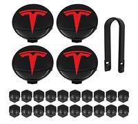 WANGCL 25PCS Wheel Cap Kit with 4 Center Hub Cap 20 Lug Nut Cover 1 Puller Fit for Model 3 Model Y Model S Model X -Red T