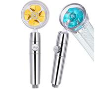 WANGCL 2PCS High Pressure Shower Heads Handheld Shower with Filter Turbocharged Propeller Shower One Key Pause Switch 360 Degrees Rotating Blue and Gold