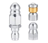 WANGCL 3 Pieces Sewer Nozzle Rotating Button Nose Sewer Jetting Nozzle Stainless Steel Fixed Sewer Nozzle Replacement Kit for 1/4 Inch Pressure Washer Hose