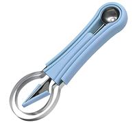 WANGCL 4 In 1 Stainless Steel Watermelon Cutter Fruit Carving Tools Set Fruit Scooper Seed Remover Watermelon Melon Baller Scoop Set（Blue）