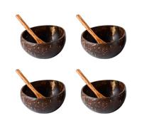 WANGCL 4 Pcs Coconut Bowls with 4 Wooden Spoon, 500ML Polished Coconut Bowls for Vegan Organic Salad,Kitchen Storage