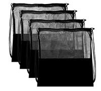 WANGCL 4pcs Mesh Drawstring Bag Adjustable Strip Backpack Sport Gym Net String Bag Diving Goods Storage Organizer Extra Large Equipment Mesh Bag for Swimming Beach (Black)