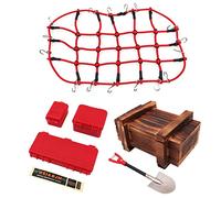WANGCL 6PCS Remote Control Car Roof Rack Accessories with Cargo Net Mini Red Toolbox Wooden Box Shovel for 1/10 RC Car RC Crawler Monster Trucks Compatible with TRX4 SCX10/D90