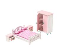 WANGCL 7 Pcs Bedroom Dollhouse Furniture Cabinet Furniture Bedroom Set Double Bed and Bed Linen Accessories Solid Wood Mini Doll Furniture