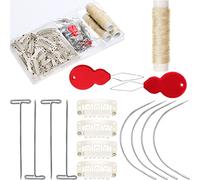 WANGCL 85PCS Hair Extensions Clip Wig Making Set With 50 U-Shape Snap Clips 10 Curved Needles 20 T-Pins 2 Needle Threader 3 Rolls Beige Weaving Thread for Wig Making Hair Extensions