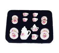 WANGCL Dolls House Tea Set Miniature Tea Set 15Pcs Dining Ware Porcelain Mugs Doll house Accessories for 1/12 Barbie Dollhouse Lundby Dolls House Dollshouse Miniature