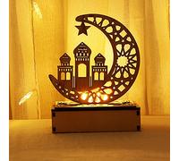 WANGCL Eid Crafts Night Light Ramadan Mubarak Lamp Decorations 3D Handmade Wooden Moon Star LED Lights Decor Gift for Muslims Home Party Supplies(Moon Palace)