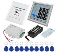 WANGCL Full Set RFID Door Access Control System Kit With 125KHz Stand-alone Door Entry keypad, Electric Magnetic Lock Power Supply EXIT Button 10Pcs Keyfobs