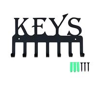 WANGCL Key Holder “Keys” - Wall Mounted Western Key Holder 4 Key Hooks |Decorative Cast Iron Key Rack with Screws and Anchors