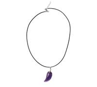 WANGCL Natural Amethyst Crystal Angel Wings Carved Pendant Black Leather Cord Necklace Healing Spiritual Jewelry Gemstone Power Guardian Charm