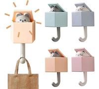 WANGCL Pack of 4 Self-Adhesive Wall Hooks Versatile Hooks Children Funny Plastic Decorative Coat Hooks Cat Key Hooks for Home Kitchen Hats