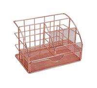 WANGCL Rose Gold Desk Organizer, Mesh Desk Organiser Pen Holder with Drawer, Multi-Use Metal Desktop Organizer, Store make up and brushes, with Phone Holder