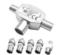 WANGCL TV Aerial Splitter 2 Way Coax Splitter1 To 2 Satellite Cable Splitter With Male To Female Aerial Adapter Male To Female TV RF Plug