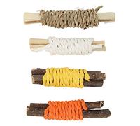 Wangcmcol 4pcs Hamster Teething Bars Edible Sticks Sweet Bamboo Hamster Chew Toy with Rope