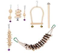 Wangcmcol 7pcs Bird Cage Toys Wood Swing Hanging Chewing Standing Toys Hanging Bell Birds Cage Toys