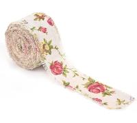 Wangdake 10m/32.8ft Printed Burlap Ribbon, DIY Woven Ribbon Cloth Rose Flower, Hessian Jute Strap for Wedding Party Christmas Festival Birthday Home Decor