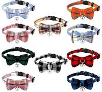 Wangdaqi 10 Pcs Breakaway Cat Collar with Bow Tie and Bell, Kitten Collar for Cat, Adjustable Cute Plaid Safety Kitty Collars for Birthday Pet Christmas Party Supplies, 10 Styles