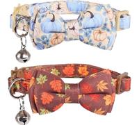Wangdaqi Fall Cat Collar Thanksgiving Day Breakaway with Bow Tie and Bell Autumn Holiday for Kitty Adjustable Safety