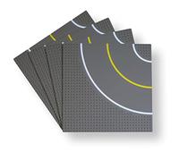 WANGE Classic Base Plate for Building Blocks. Compatible with all major brands. 25 x 25 cm, 32 x 32 points. 4 Curved Road Plates.