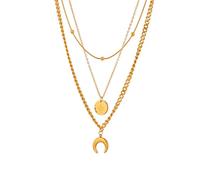 WANGENPING Boho Necklace, Multi Layering Crescent Moon Necklace, Long Circle Necklace with Sun and Moon Pendant, Moon and Sequin Pendant Pattern Collar Chains, for Women, Girls