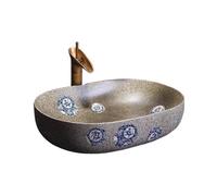 WANGHAI-666 Bathroom Vessel Sink Retro Art Round Above Counter Basin Bathroom Ceramic Sink (Including Accessories)