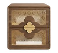 WANGHAI-666 Chest of Drawers Nightstand Two Drawers Flower Pattern Glass Insert Panel for Bedroom Storage(Bruin,Small)