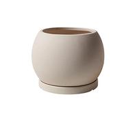 WANGHAI-666 Flower Pot Simple Round Ceramic Planter Succulent Plant Breathable Stoneware Pot with Tray Breathable Drainage Holes Planter Pot(L)