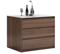 WANGHAI-666 Island Table Sintered Stone Top Kitchen Island Solid Wood Storage Cabinet Minimalist Modern(Bruin,Small)