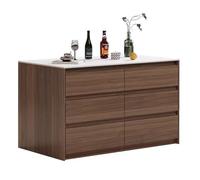 WANGHAI-666 Island Table Sintered Stone Top Kitchen Island Solid Wood Storage Cabinet Minimalist Modern(Bruin,Medium)