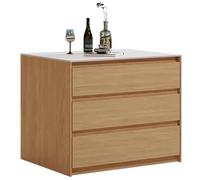 WANGHAI-666 Island Table Sintered Stone Top Kitchen Island Solid Wood Storage Cabinet Minimalist Modern(Yellow,Small)