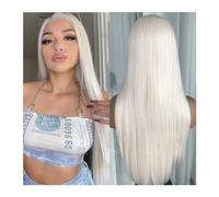 WANGHAI-666 Wigs for Women Pre Plucked Blonde Colored Highlight Blonde Platinum Straight Lace Front Wig Synthetic Hair for Women Glueless Lace Frontal Wig Human Hair(Ice White)